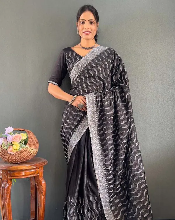 Black_Color_1_-_Minute_Ready_to_Wear_Chinnon_Silk_Saree_with_Unstitch_Blouse_Piece