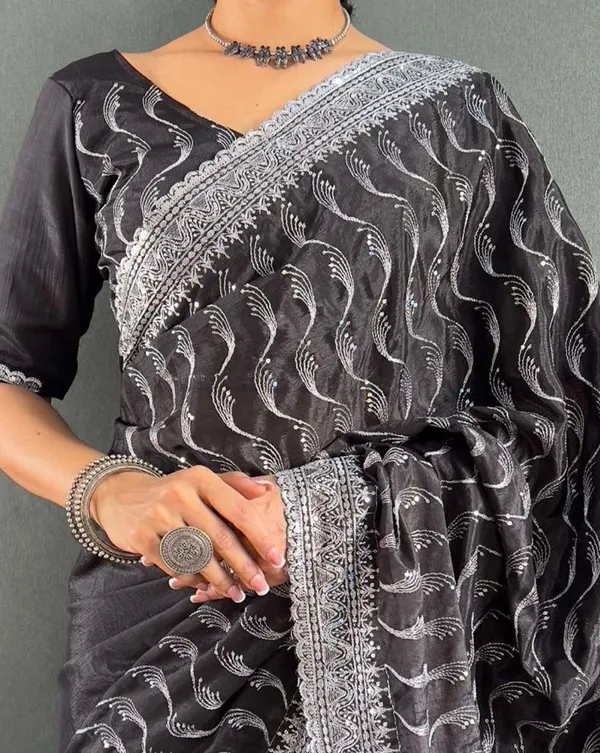 Black_Color_1_-_Minute_Ready_to_Wear_Chinnon_Silk_Saree_with_Unstitch_Blouse_Piece