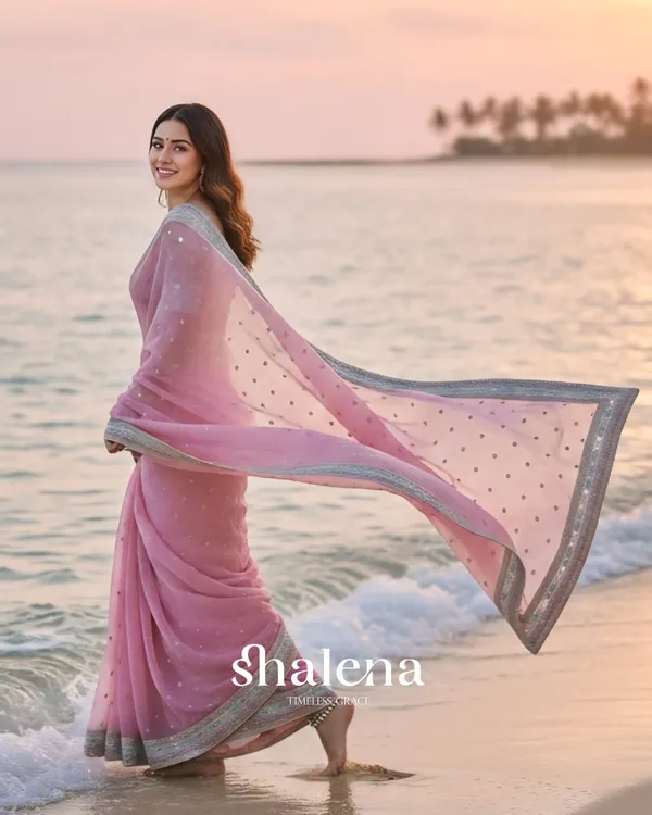 Invaluable_Pink_Organza_Silk_Sequence_Work_Saree_With_Glittering_Blouse_Piece