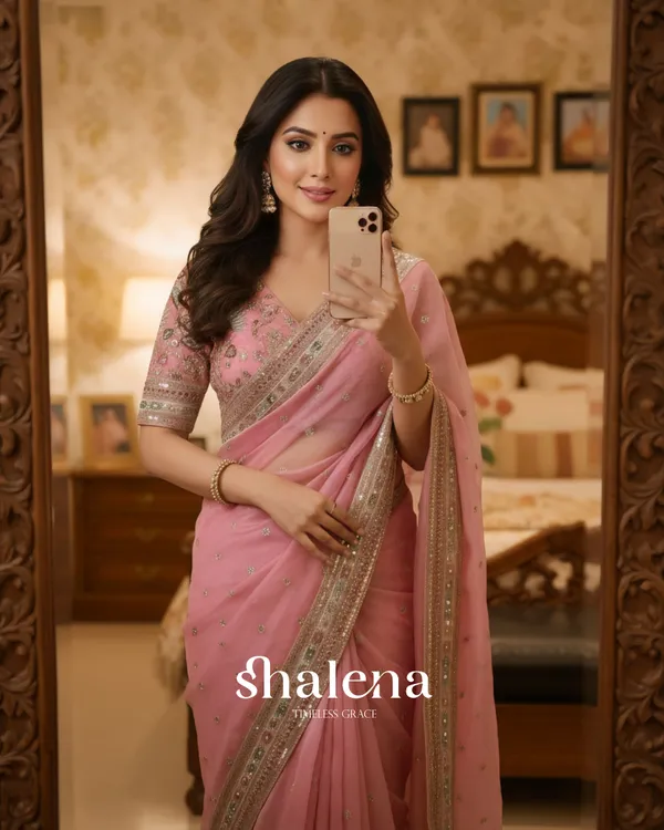Invaluable_Pink_Organza_Silk_Sequence_Work_Saree_With_Glittering_Blouse_Piece