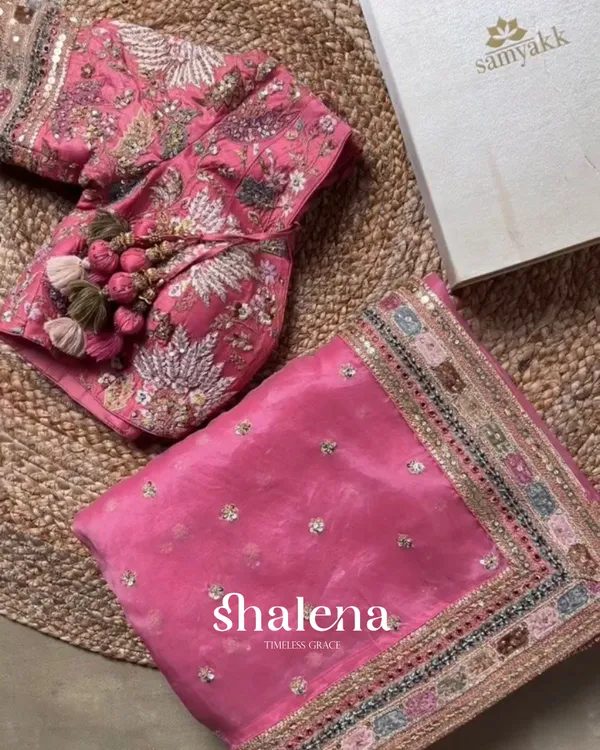 Invaluable_Pink_Organza_Silk_Sequence_Work_Saree_With_Glittering_Blouse_Piece