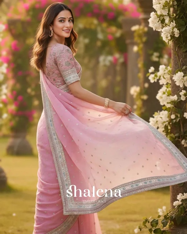 Invaluable_Pink_Organza_Silk_Sequence_Work_Saree_With_Glittering_Blouse_Piece