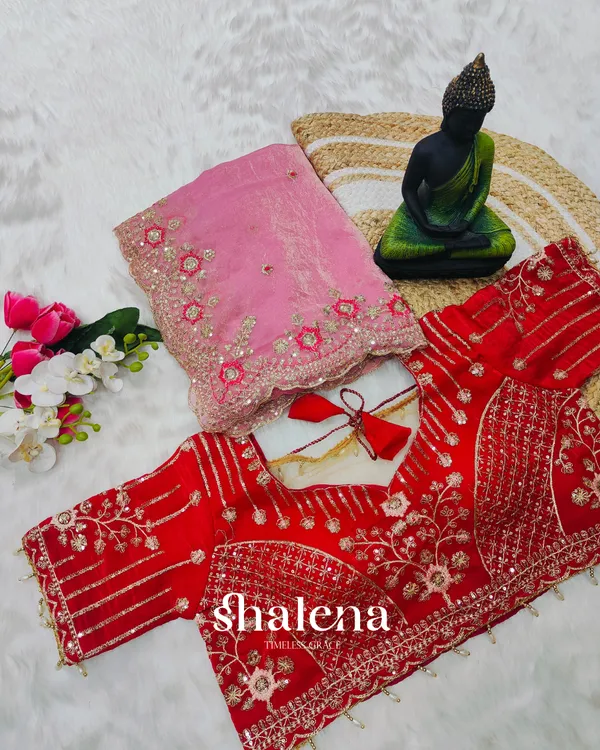 Ineffable_Pink_Fendy_Silk_Sequence_Embroidery_Work_Saree_With_Stitched_Blouse