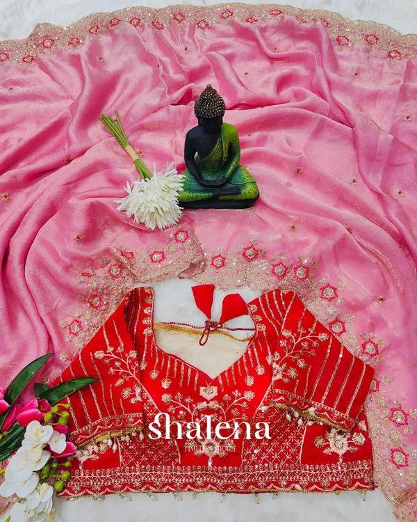 Ineffable_Pink_Fendy_Silk_Sequence_Embroidery_Work_Saree_With_Stitched_Blouse