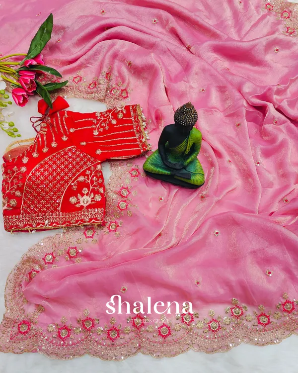 Ineffable_Pink_Fendy_Silk_Sequence_Embroidery_Work_Saree_With_Stitched_Blouse