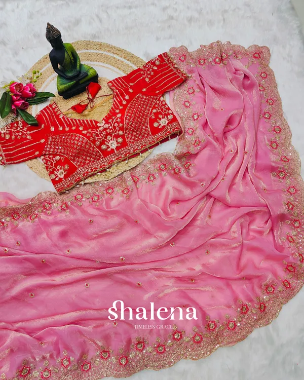 Ineffable_Pink_Fendy_Silk_Sequence_Embroidery_Work_Saree_With_Stitched_Blouse