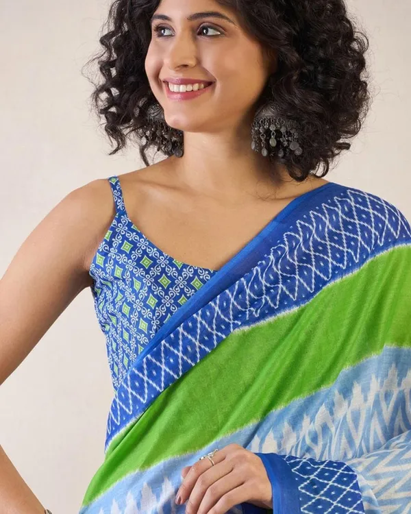 Blue_Color_Mulmul_Cotton_1_-_Minute_Ready_to_Wear_Saree_with_Pocket_and_Blouse_Piece
