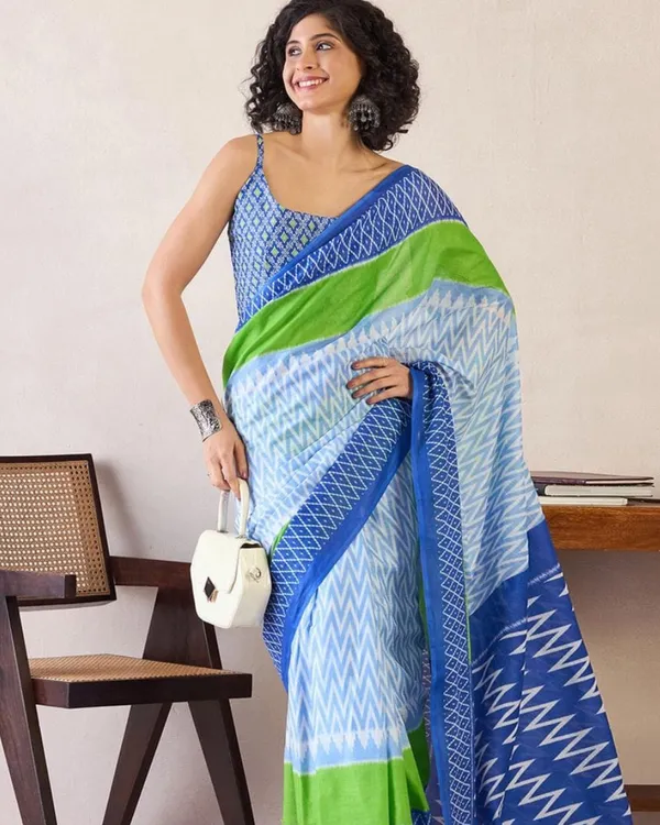 Blue_Color_Mulmul_Cotton_1_-_Minute_Ready_to_Wear_Saree_with_Pocket_and_Blouse_Piece