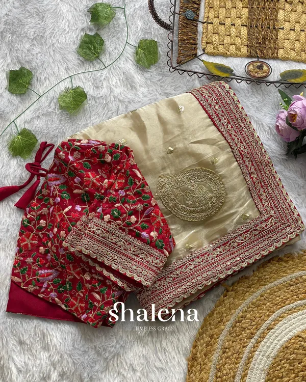 Beige_color_soft_jimichu_fabric_Embroidery_Sequence_and_Coding_Lace_work_with__beautiful_golden_jari�butta_design