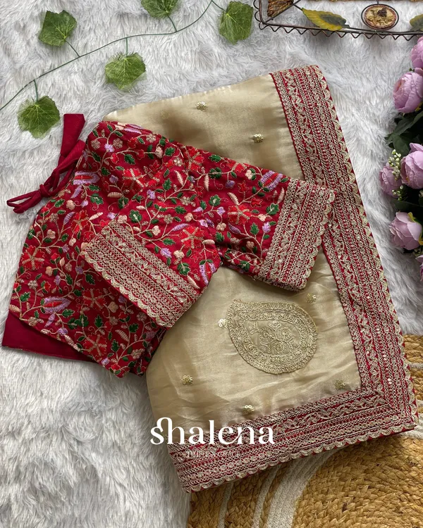 Beige_color_soft_jimichu_fabric_Embroidery_Sequence_and_Coding_Lace_work_with__beautiful_golden_jari�butta_design