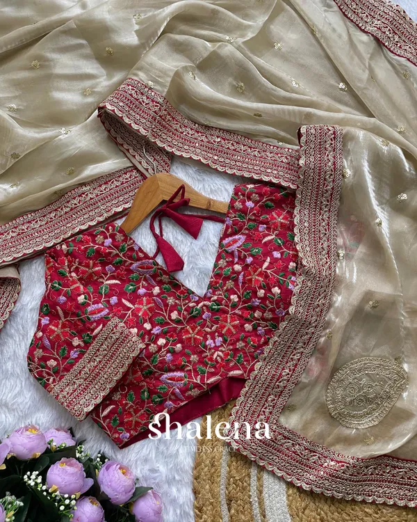 Beige_color_soft_jimichu_fabric_Embroidery_Sequence_and_Coding_Lace_work_with__beautiful_golden_jari�butta_design
