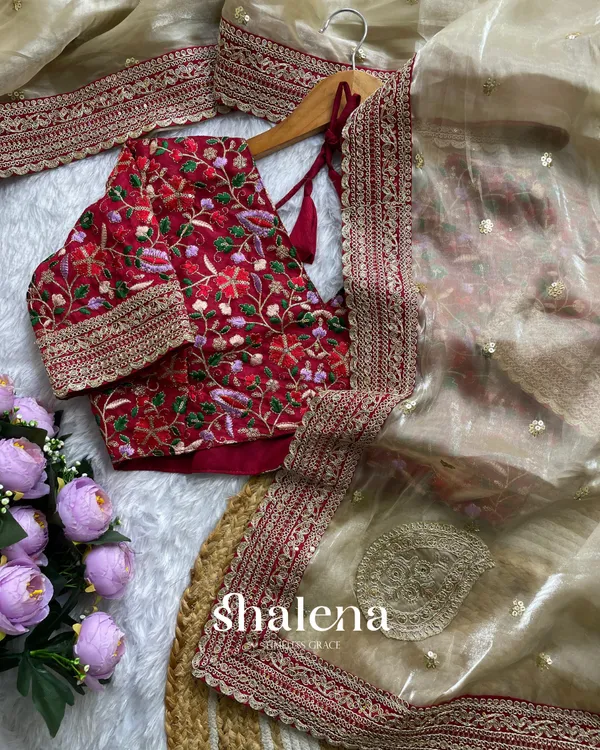 Beige_color_soft_jimichu_fabric_Embroidery_Sequence_and_Coding_Lace_work_with__beautiful_golden_jari�butta_design