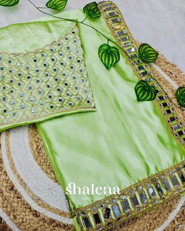Dazzling_Pista_Satin_Silk_Mirror_Work_Saree_With_Splendorous_Blouse_Piece