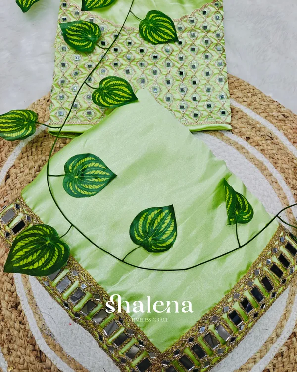 Dazzling_Pista_Satin_Silk_Mirror_Work_Saree_With_Splendorous_Blouse_Piece