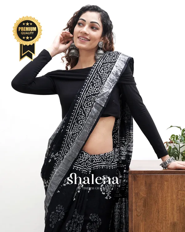 Black_Color_1_-_Minute_Ready_to_Wear_Mulmul_Cotton_Saree_with_Blouse_Piece