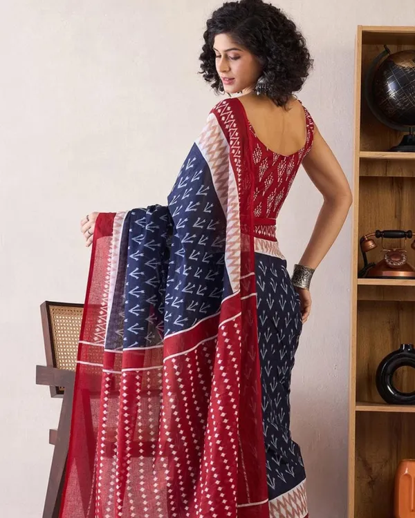 Purple_And_Maroon_Color_Mulmul_Cotton_1_-_Minute_Ready_to_Wear_Saree_with_Pocket_and_Blouse_Piece