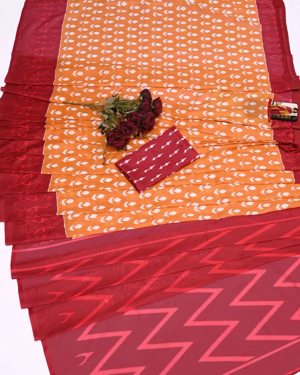 Yellow_And_Red_Color_Mulmul_Cotton_1_-_Minute_Ready_to_Wear_Saree_with_Pocket_and_Blouse_Piece