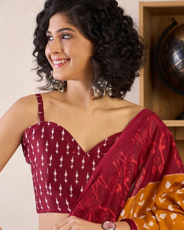 Yellow_And_Red_Color_Mulmul_Cotton_1_-_Minute_Ready_to_Wear_Saree_with_Pocket_and_Blouse_Piece