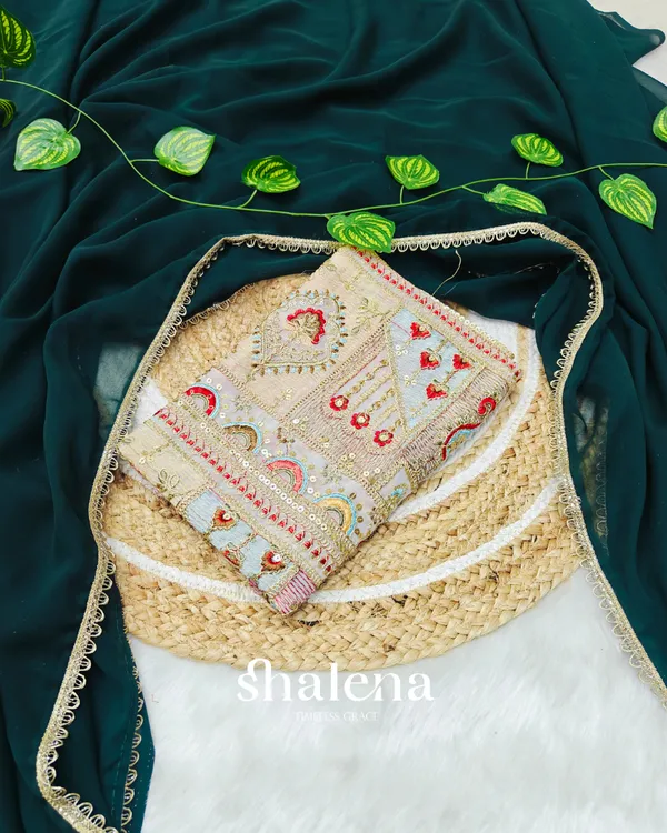 Devastating_Dark_Green_Georgette_Silk_Saree_With_Embroidery_Work_Blouse_Piece