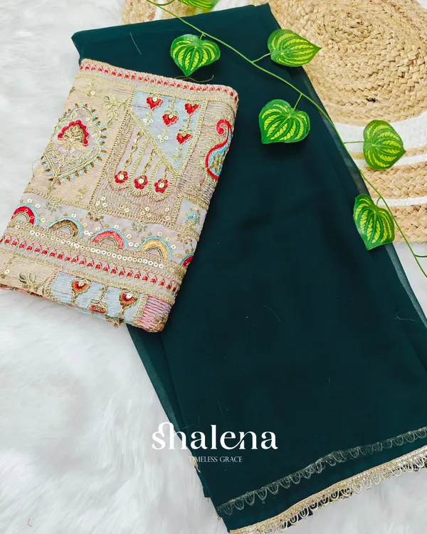Devastating_Dark_Green_Georgette_Silk_Saree_With_Embroidery_Work_Blouse_Piece