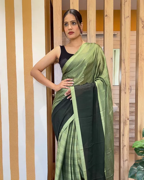 Green_Color_1-Minute_Ready_To_Wear_Naylon_Saree_With_Blouse_Piece