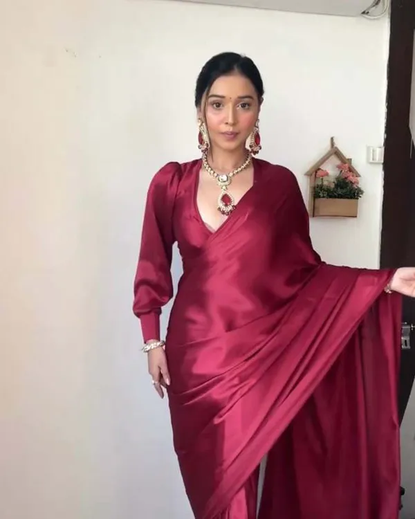 Marron_Color_1-Minute_Ready_To_Wear_Satin_Saree_With_Blouse_Piece