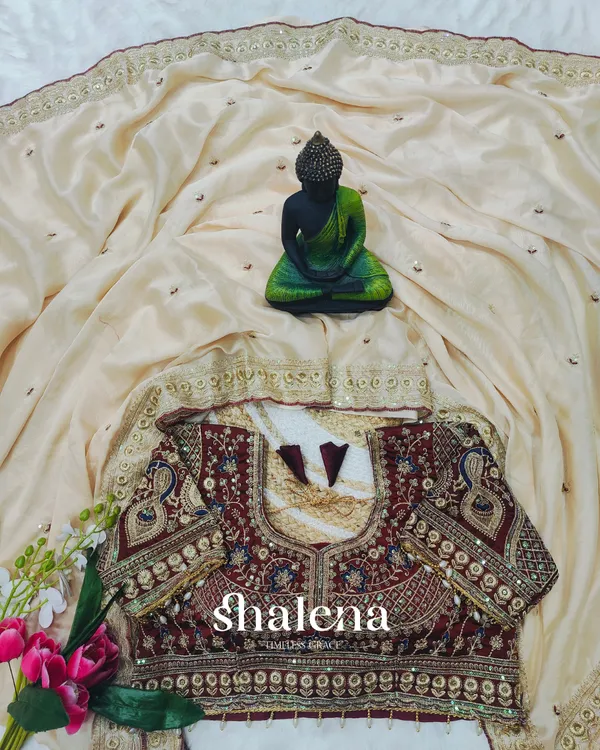 Prominent_Beige_Rangoli_Silk_Sequence_Embroidery_Work_Saree_With_Stitched_Blouse