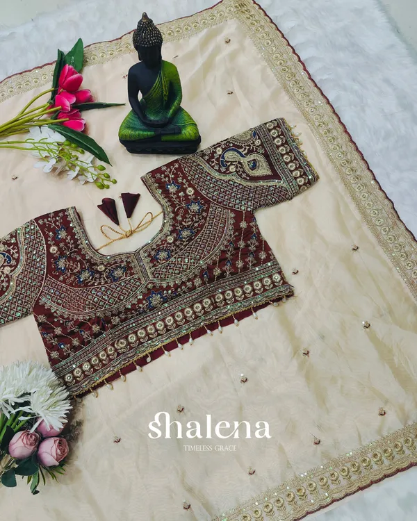 Prominent_Beige_Rangoli_Silk_Sequence_Embroidery_Work_Saree_With_Stitched_Blouse