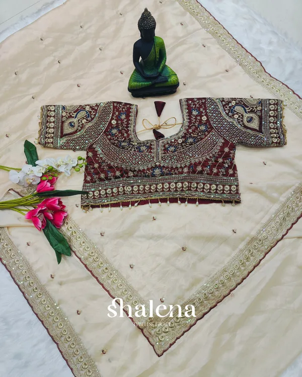 Prominent_Beige_Rangoli_Silk_Sequence_Embroidery_Work_Saree_With_Stitched_Blouse