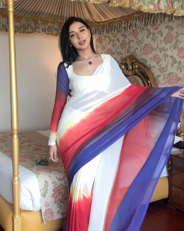 White_Color_1-Minute_Ready_To_Wear_Georgette_Saree_With_Blouse_Piece