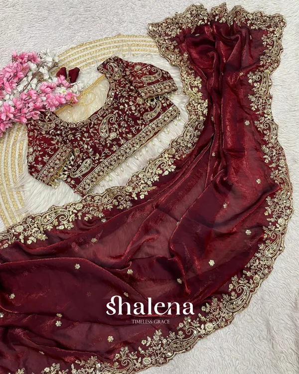 Elegant_Wine_Embroidery_Work_Fancy_Silk_Saree_With_Comely_Full_Stitched_Blouse