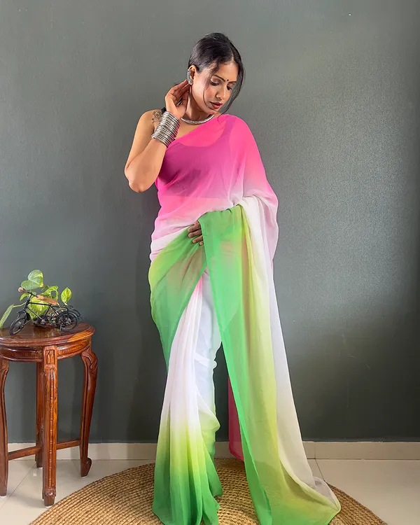 Pink_And_Green_Color_1-Minute_Ready_To_Wear_Georgette_Saree_With_Blouse_Piece