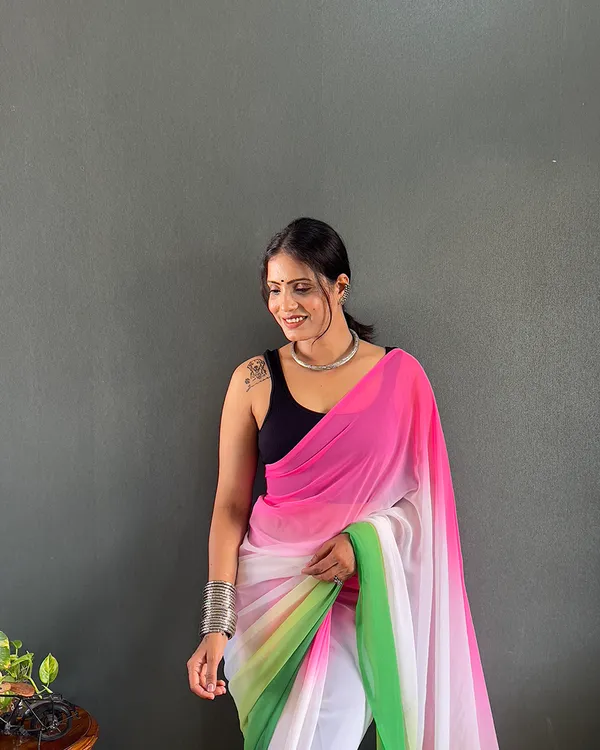 Pink_And_Green_Color_1-Minute_Ready_To_Wear_Georgette_Saree_With_Blouse_Piece