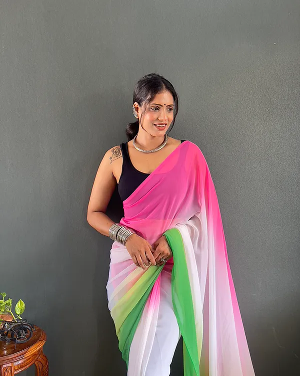 Pink_And_Green_Color_1-Minute_Ready_To_Wear_Georgette_Saree_With_Blouse_Piece