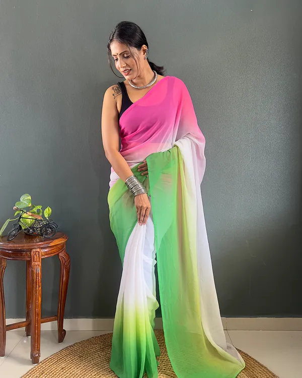 Pink_And_Green_Color_1-Minute_Ready_To_Wear_Georgette_Saree_With_Blouse_Piece