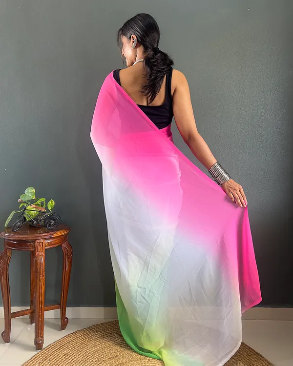 Pink_And_Green_Color_1-Minute_Ready_To_Wear_Georgette_Saree_With_Blouse_Piece