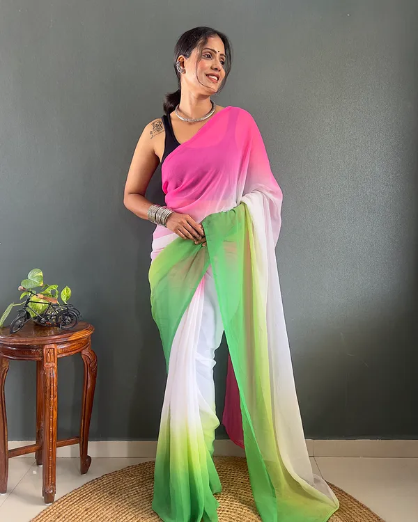 Pink_And_Green_Color_1-Minute_Ready_To_Wear_Georgette_Saree_With_Blouse_Piece