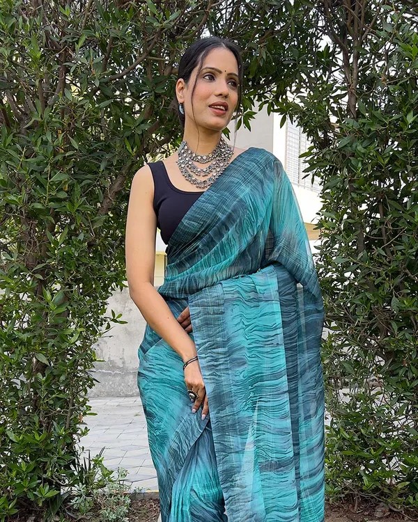 Sky_Blue_color_1-Minute_Ready_To_Wear_Naylon_Saree_With_Blouse_Piece