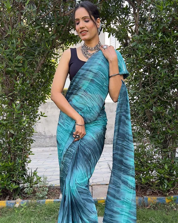 Sky_Blue_color_1-Minute_Ready_To_Wear_Naylon_Saree_With_Blouse_Piece