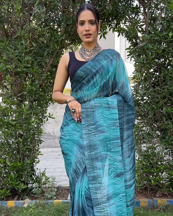 Sky_Blue_color_1-Minute_Ready_To_Wear_Naylon_Saree_With_Blouse_Piece