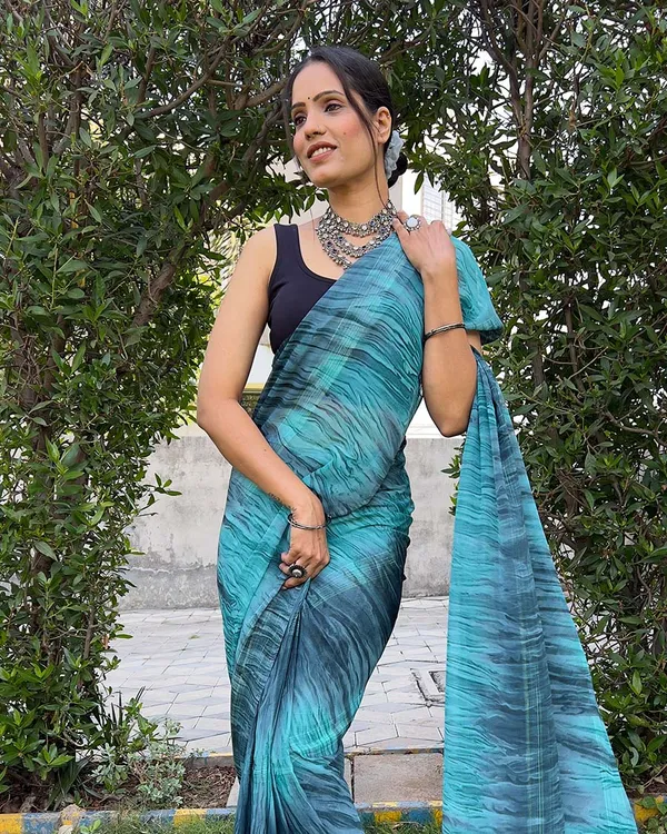 Sky_Blue_color_1-Minute_Ready_To_Wear_Naylon_Saree_With_Blouse_Piece