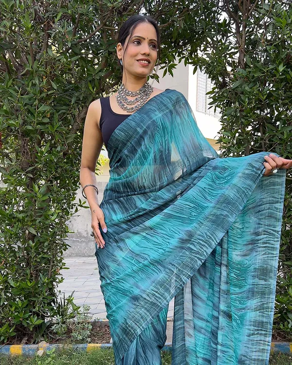 Sky_Blue_color_1-Minute_Ready_To_Wear_Naylon_Saree_With_Blouse_Piece