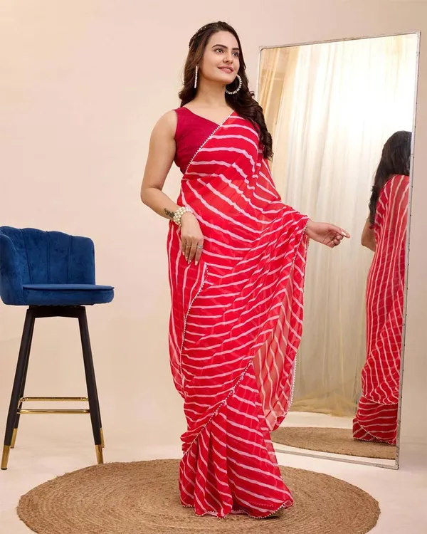 Saffron_Color_1-Minute_Ready_To_Wear_Georgette_Saree_With_Blouse_Piece