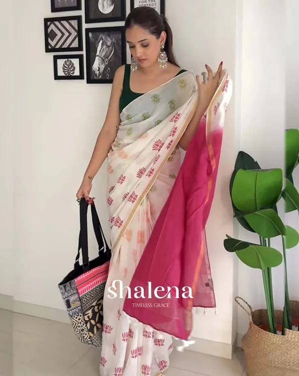Garden_Glow_-_White_1-Minute_Ready_to_Wear_Saree_with_Green_Blouse_and_All-Over_Flowers