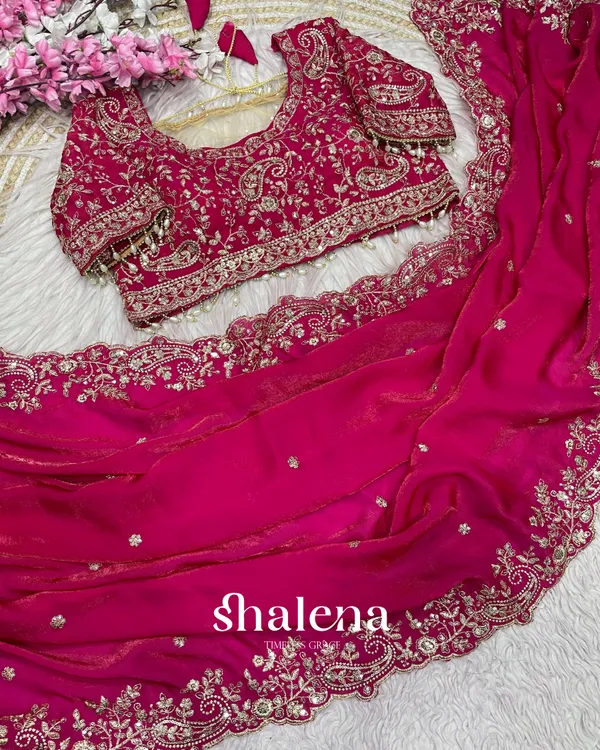 Arresting_Dark_Pink_Embroidery_Work_Fancy_Silk_Saree_With_Ratatouille_Full_Stitched_Blouse