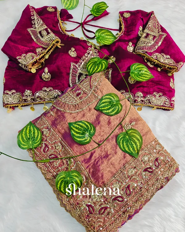 Designer_Pink_Embroidery_Work_Chiffon_Silk_Saree_With_Glittering_Full_Stitched_Blouse