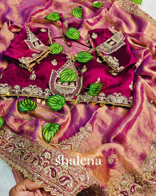 Designer_Pink_Embroidery_Work_Chiffon_Silk_Saree_With_Glittering_Full_Stitched_Blouse