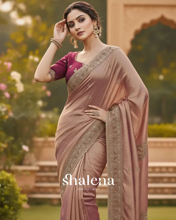 Designer_Pink_Embroidery_Work_Chiffon_Silk_Saree_With_Glittering_Full_Stitched_Blouse