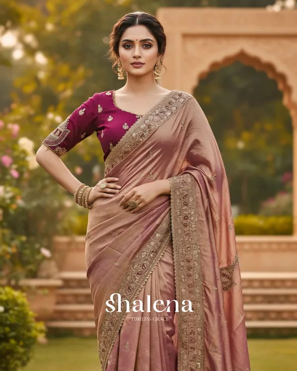 Designer_Pink_Embroidery_Work_Chiffon_Silk_Saree_With_Glittering_Full_Stitched_Blouse