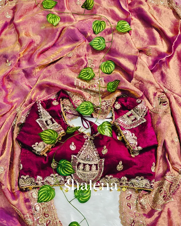 Designer_Pink_Embroidery_Work_Chiffon_Silk_Saree_With_Glittering_Full_Stitched_Blouse